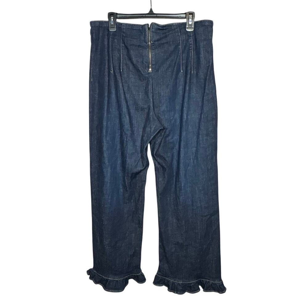 Maeve Colette Ruffle Hem High Rise Wide Leg Dark Wash Cropped Jeans Size 32 Tall - Picture 2 of 12